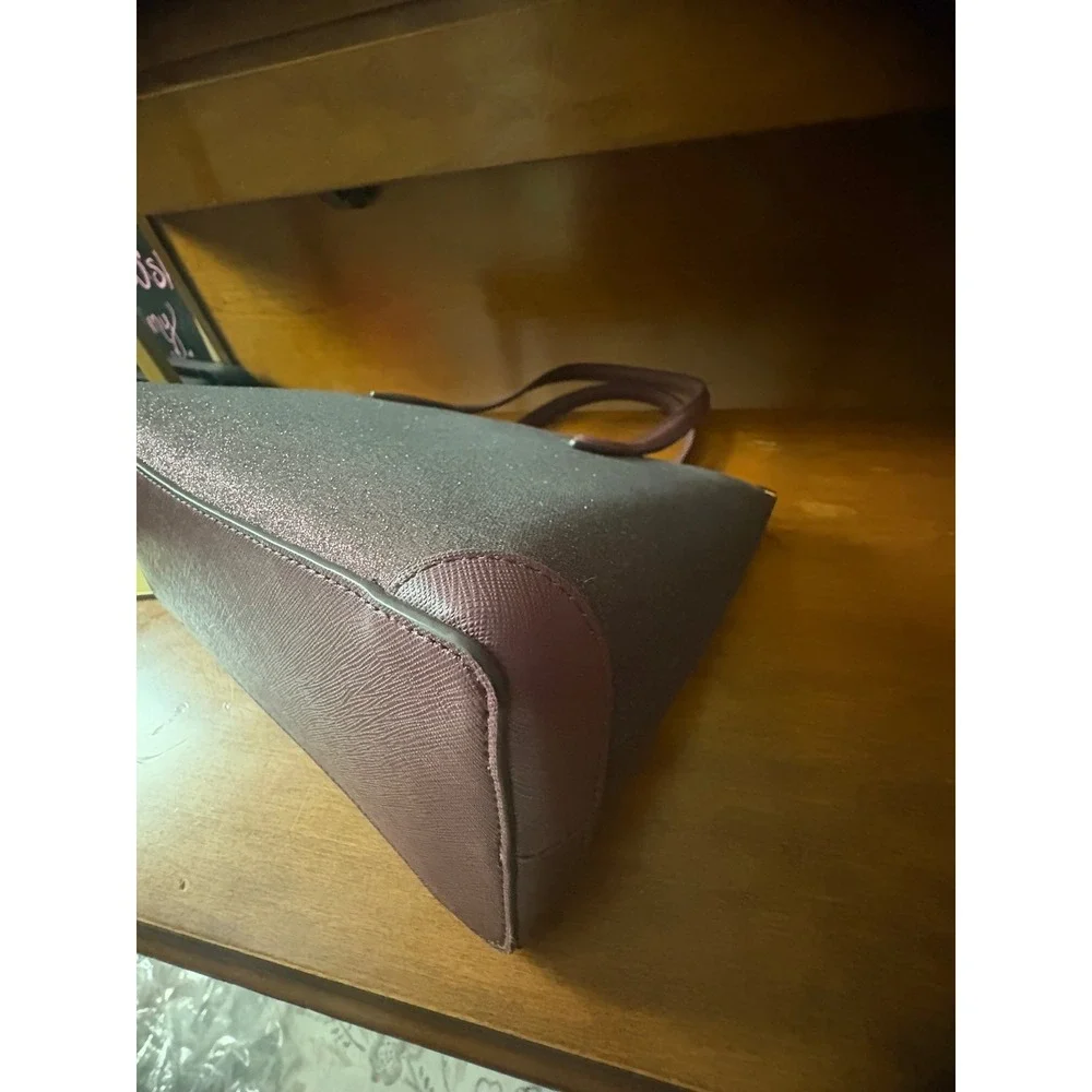 Kate Spade New York Glitter Crossgrain Leather Satchel‎ Crossbody Plum Purple
